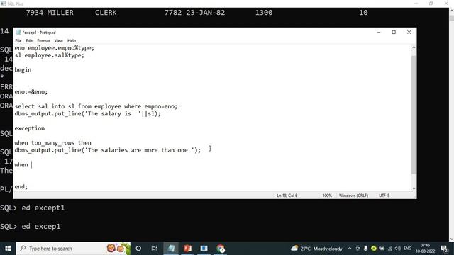 Exception Handling in ORACLE PL SQL - ORACLE SQL & PL/SQL Full Course in Telugu-Lesson-40 смотреть онлайн