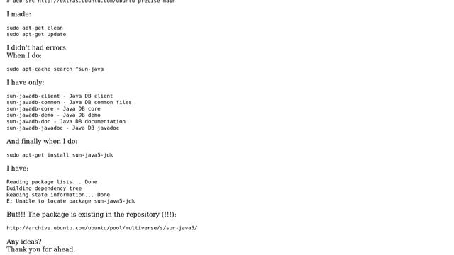 APT unable to locate sun-java5-jdk смотреть онлайн