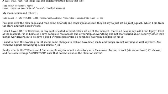 Unix & Linux: NFS file owner(uid) = 4294967294, can't do much with my mount, How do I fix this? смотреть онлайн