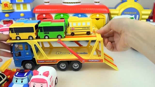Robocar Poli car toys Parking Tower play and Tayo School bus смотреть онлайн