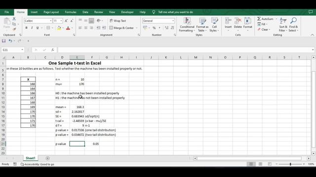 One Sample t-test in Excel using Data Analysis | Hypothesis Testing смотреть онлайн