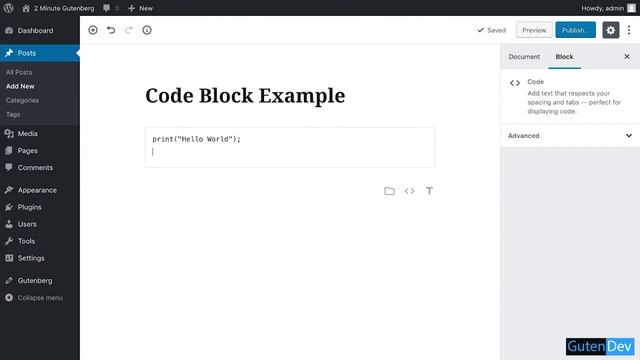 2 Minute Gutenberg - Formatting Blocks - Code - WordPress 5.0 смотреть онлайн