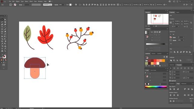 СОЗДАЁМ БЕСШОВНЫЙ ОСЕННИЙ ПАТТЕРН (ЛИСТЫ, РЯБИНА, ГРИБ). Урок в ADOBE ILLUSTRATOR. смотреть онлайн