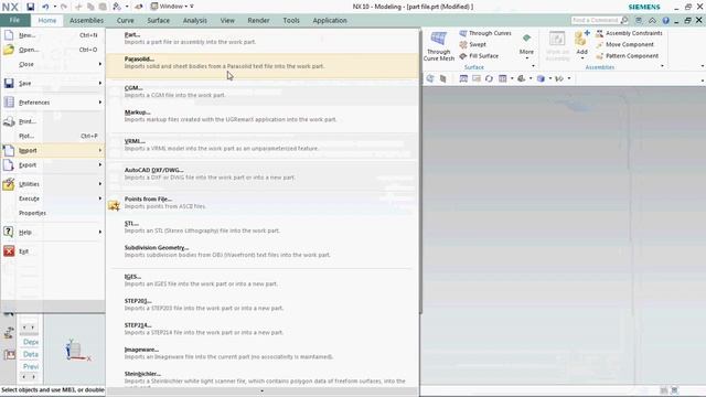 Import And Export A 3D Files In NX |diemens Unigraphics 10.0