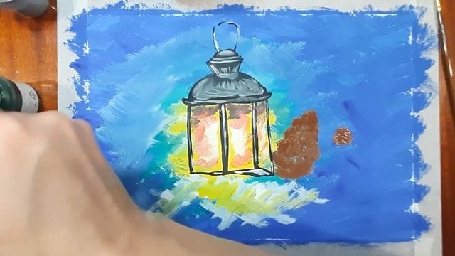 Мастер класс, рисуем фонарь на еловой веточке, легко и быстро, красками гуашь. смотреть онлайн