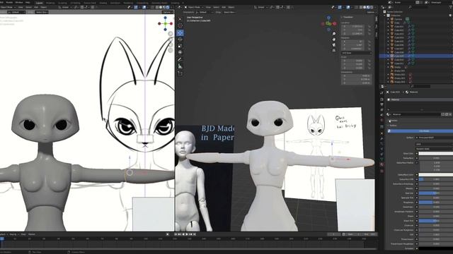 Porcelain Cat BJD - Blender Timelapse [ YCH ]