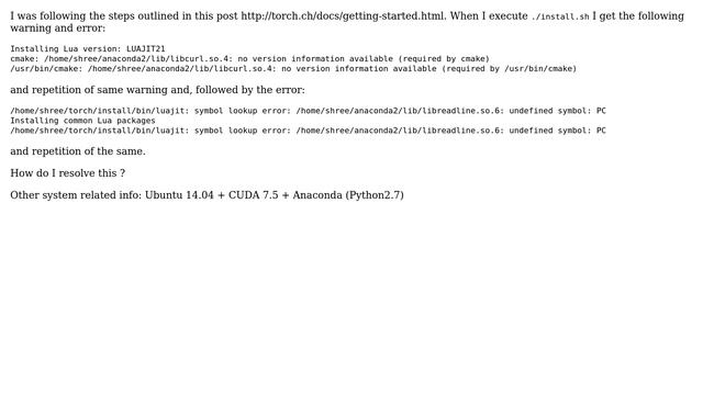 Ubuntu: Torch7 installation issues on 14.04 смотреть онлайн