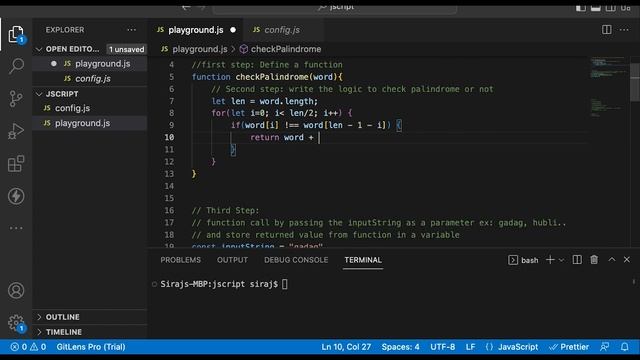 check palindrome or not? | JavaScript | Nodejs | Siraj M смотреть онлайн