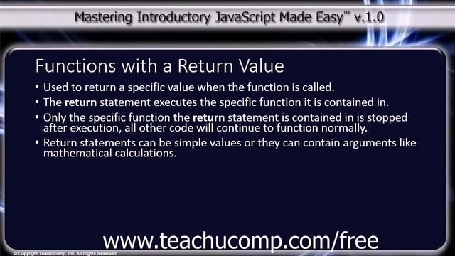 JavaScript Training Tutorial Functions with a Return Value смотреть онлайн