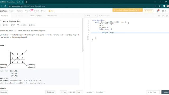 6 Matrix Diagonal Sum - Leetcode Solution✨ смотреть онлайн