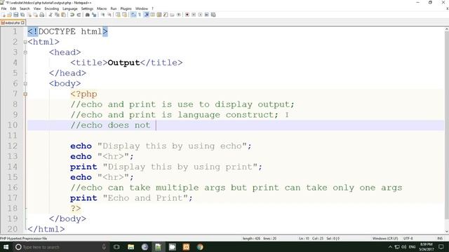 php tutorial in hindi part 4 echo and print in PHP смотреть онлайн
