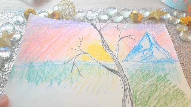 Фикс прайс, тест: акварельные карандаши. Рисунок заката, ветка вишни. смотреть онлайн