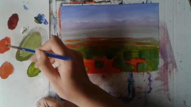 Пейзаж с маками | Рисуем гуашью поэтапно смотреть онлайн