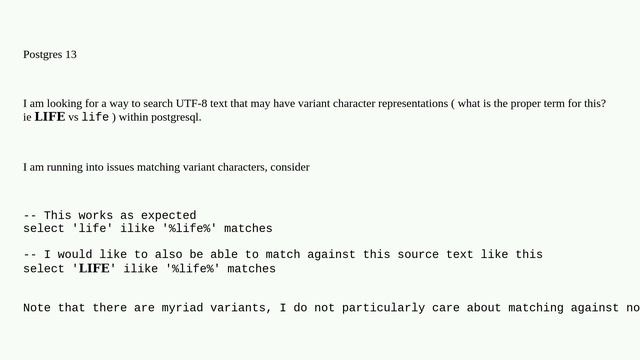 Dba: postgresql matching or converting utf-8 variant strings смотреть онлайн
