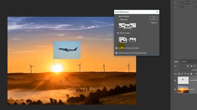 136: İki Fotoğrafı İç İçe Eklemek Ve Renk Uyumu | Karıştırma | Auto Blend Layers | Photoshop