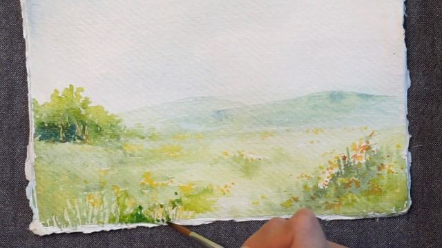 Landscape Watercolor Painting/ Flower field/풍경화 그리기/simple tutorial смотреть онлайн