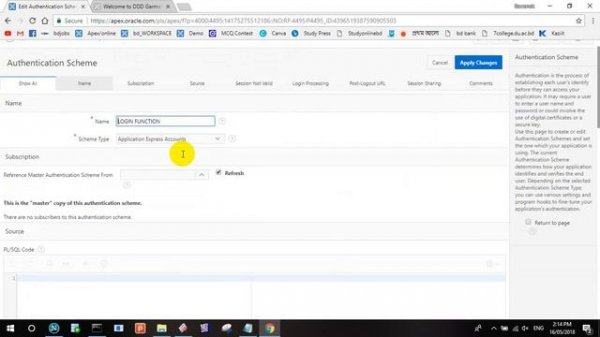 Oracle apex Login authentication