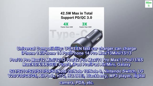 UGREEN USB C Car Charger, 42.5W Type C Car Charger PD 20W&SCP 22.5W/QC 18W, Fast Car Charger Adapte смотреть онлайн