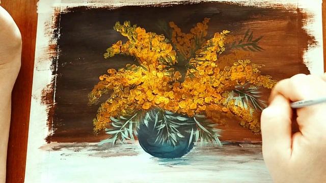 Впервые рисовала мимозу. Рисование для новичков смотреть онлайн