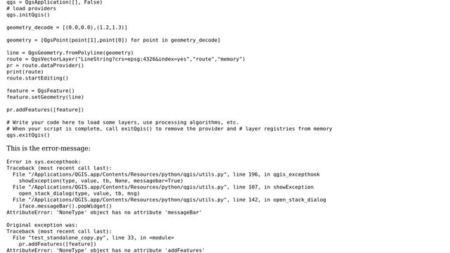 GIS: QGIS Python - 'NoneType' object has no attribute 'addFeatures' смотреть онлайн