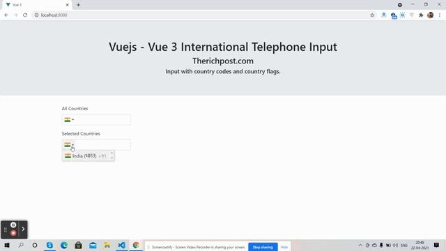 Vuejs International Telephone Input | Vue Input Tel