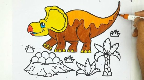 Triceratops Drawing, Painting, Coloring for Kids & Toddlers | Kids Art | How To Draw Dinosaur ?