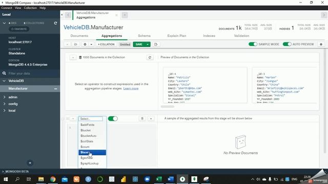 Screencast for Aggregation Framework uisng MongoDB Compass смотреть онлайн