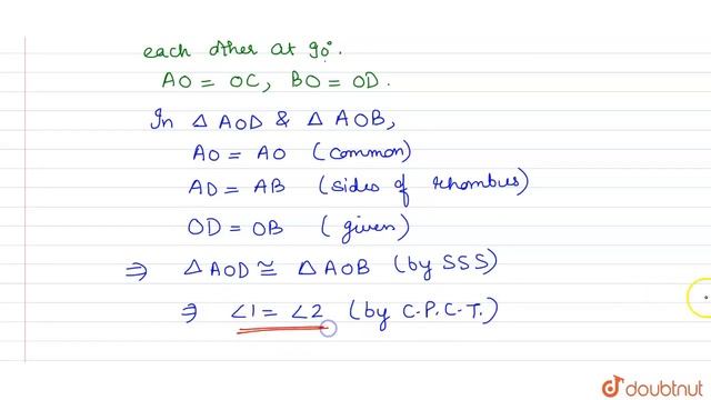 ABCD is a rhombus. Show that diagonal AC bisects `/_A`as well as `/_C`and diagonal BD bisects смотреть онлайн