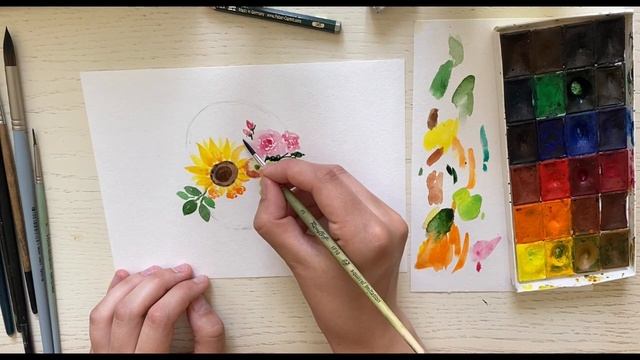 Цветы и фрукты в корзинке. Акварель для начинающих смотреть онлайн
