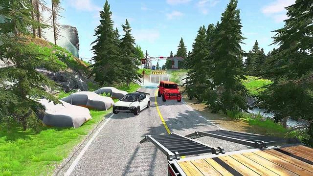 Flatbed Trailer Cars Transporatation with Truck Pothole vs Car#7 BeamNG Drive смотреть онлайн