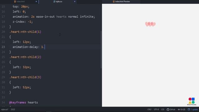 Flying Hearts Animation Pure css | Animation effect | Transition effects | html5 & css3 || SmartCod смотреть онлайн