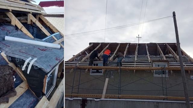 Замена кровли, выравнивание стропил, утепление мансардной комнаты.