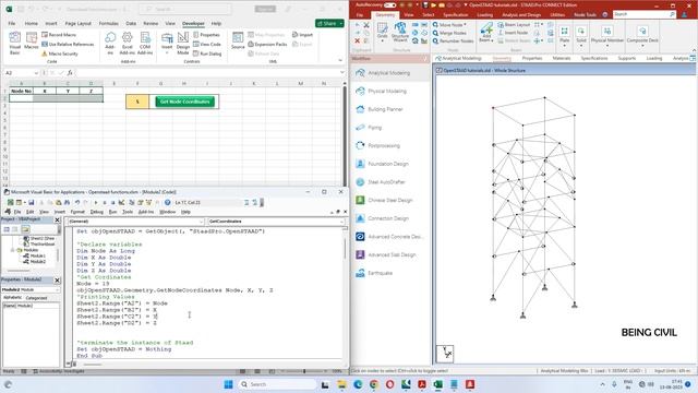 Get Selected Node Coordinates in Excel from STAAD | OpenSTAAD Excel VBA смотреть онлайн