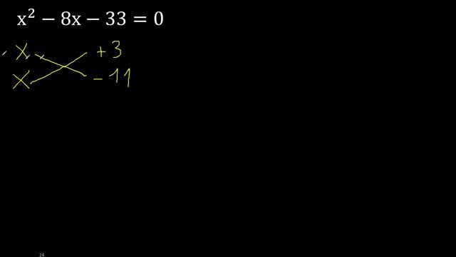 x^2-8x-33=0 ecuacion cuadratica , grado 2 , segundo grado , x2-8x-33=0 aspa simple metodo смотреть онлайн