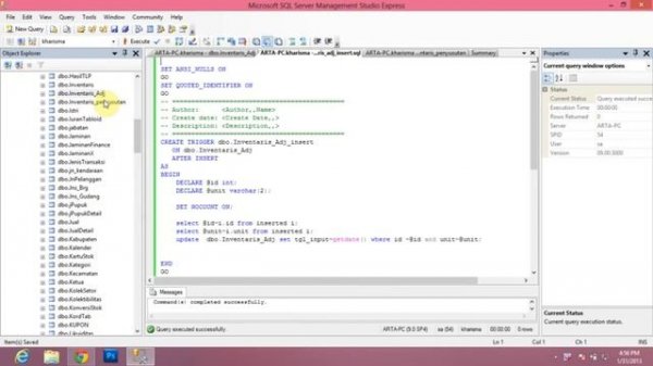create trigger in sql server management studio express 2005