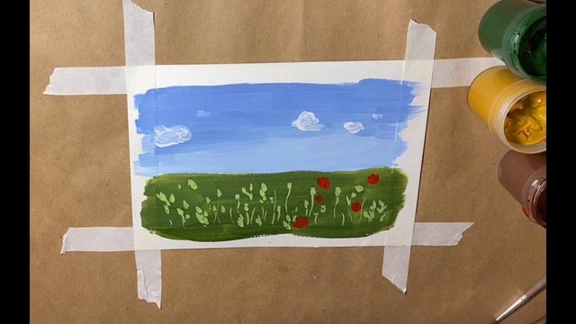 Поле с маками гуашью. Как нарисовать летний пейзаж гуашью. Рисование с нуля смотреть онлайн