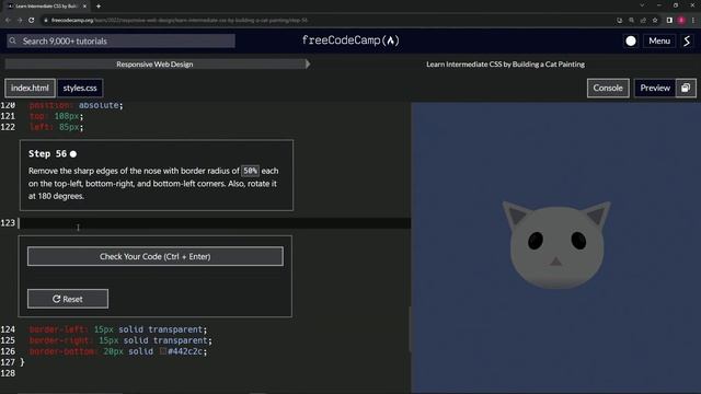 FreeCodeCamp | Learn Intermediate CSS by Building a Cat Painting: Step 56 | Responsive Web Design смотреть онлайн