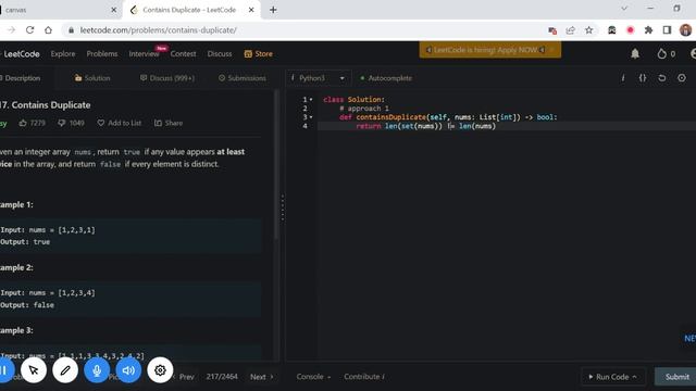 Contains Duplicate - Leetcode 217 - Python смотреть онлайн