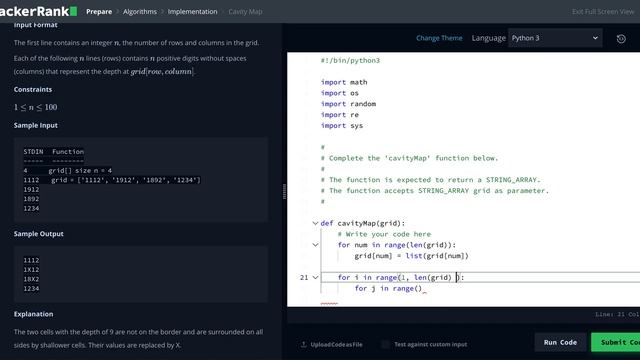 Hackerrank Cavity Map - Python Solution смотреть онлайн