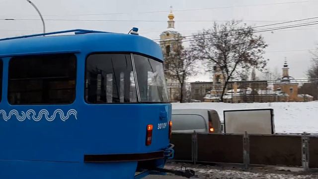 Трамвай Татра-Т3 (МТТЕ) борт 30109 едет с ТРЗ смотреть онлайн