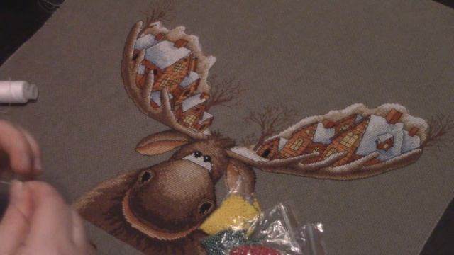 Вышивка крестиком\ "Рождественский лось" от Panna\Готовая работа, смотреть онлайн