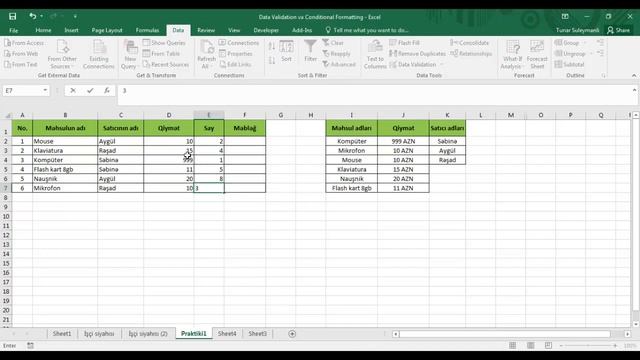 Excel dərsləri #53 - Praktiki Data Validation və Conditional Formatting смотреть онлайн
