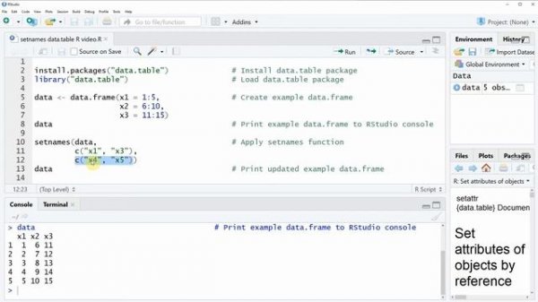 setnames Function of data.table Package in R | Change Names of Data Frame Variables | Rename Column