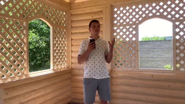 Беседка из оцилиндрованного бревна 24м2 смотреть онлайн