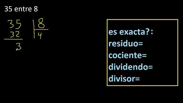 Dividir 35 entre 8 , residuo , es exacta o inexacta la division , cociente dividendo divisor ? смотреть онлайн