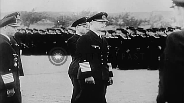 Admiral Karl Doenitz reviews German sailors and addresses them in Germany. HD Stock Footage смотреть онлайн