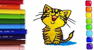 СМОТРИ!!! Круто нарисовал КОТИКА, Как нарисовать КОТЁНКА, Учись Рисовать, Рисуйте КОТА МАРКЕРАМИ.