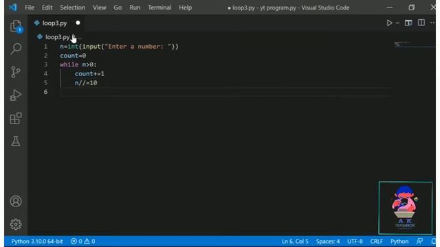 count total digits of a number using while loop in python смотреть онлайн