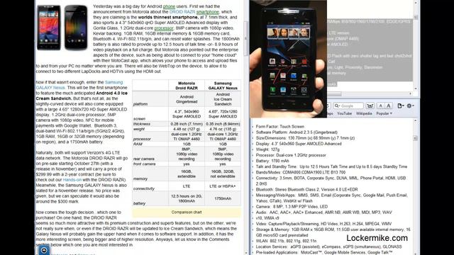 Motorola Droid Razr vs Samsung Galaxy Nexus (specs, compare, different, and much more) смотреть онлайн