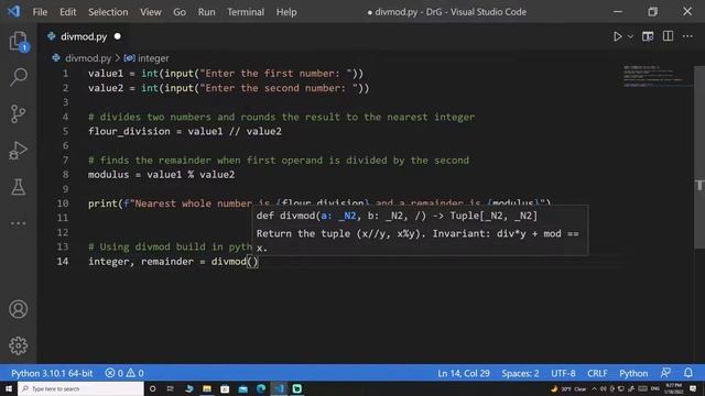 Using divmod() built in Python function смотреть онлайн